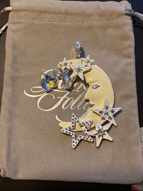 Kirks Folly Moon and Star Magnetic Pendant in Cream with Iridescent Crystals